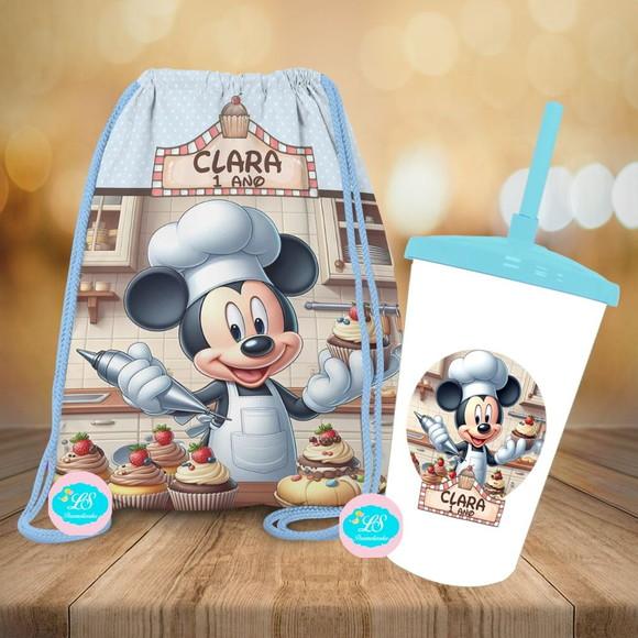 Mochilinha e Copo Twister Mickey Confeiteiro