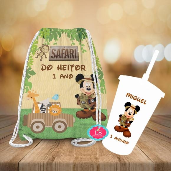 Mochilinha e Copo Twister Mickey Safari