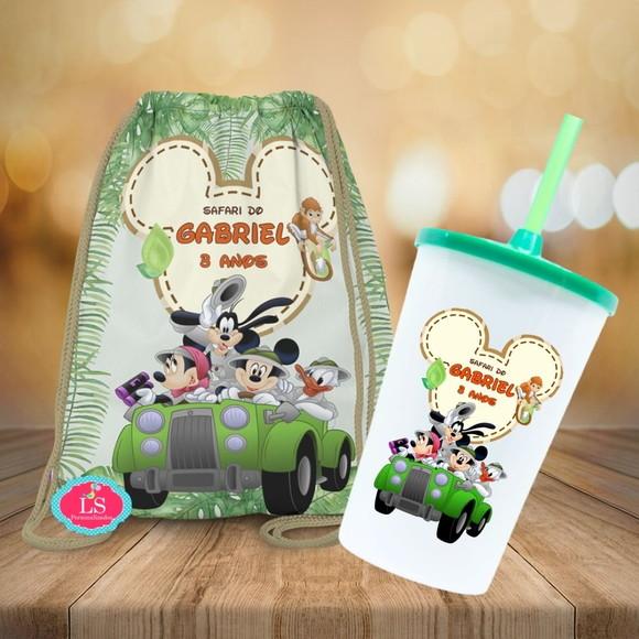 Mochilinha e Copo Twister Mickey Safari