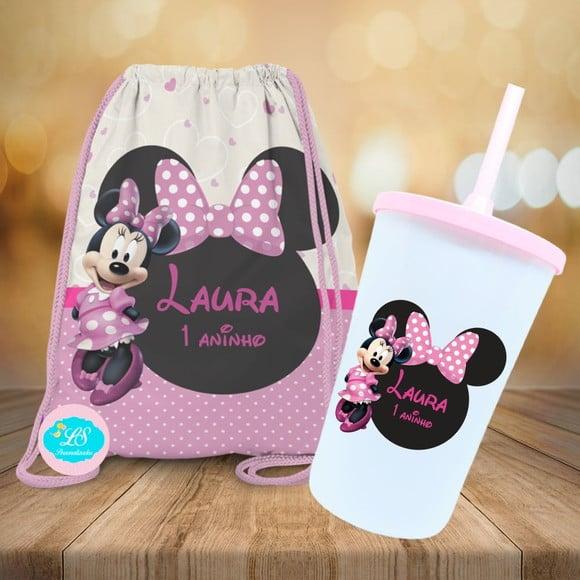 Mochilinha e Copo Twister Minnie Rosa