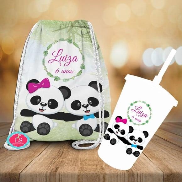 Mochilinha e Copo Twister Panda