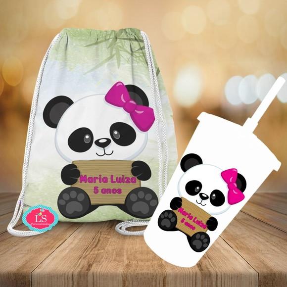 Mochilinha e Copo Twister Panda