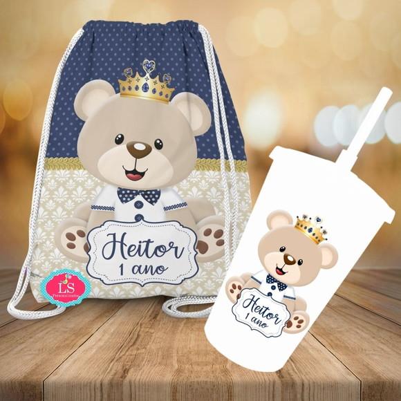 Mochilinha e Copo Twister Urso Principe