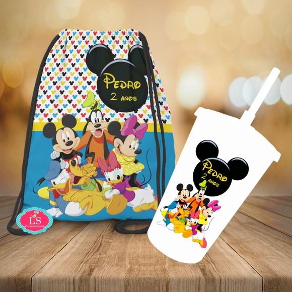 Mochilinha e Copo Twister Turma do Mickey