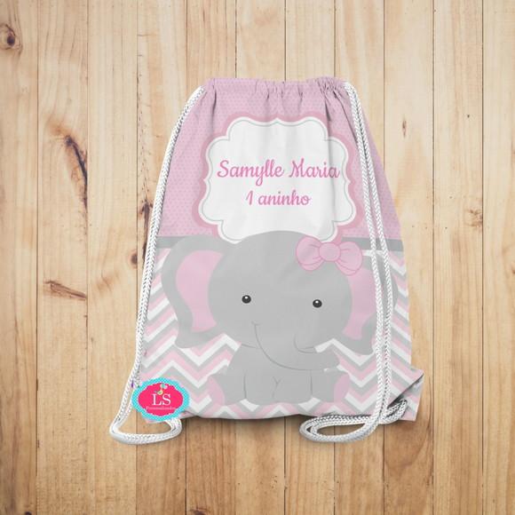 Mochilinha Elefante Rosa Cinza