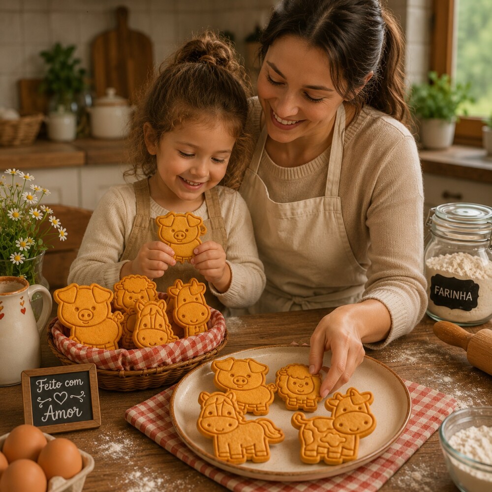Kit 4 Cortador de Biscoito Animais Fazenda  Molde Forma Marcador