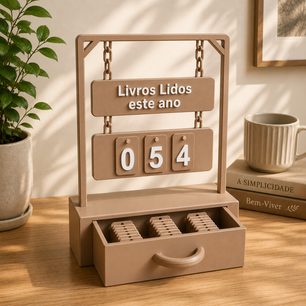 Contador de Livros Lidos Anual Com Gavetinha Decorativo Presente