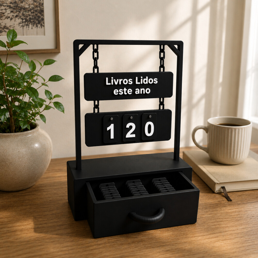 Contador de Livros Lidos Anual Com Gavetinha Decorativo Presente