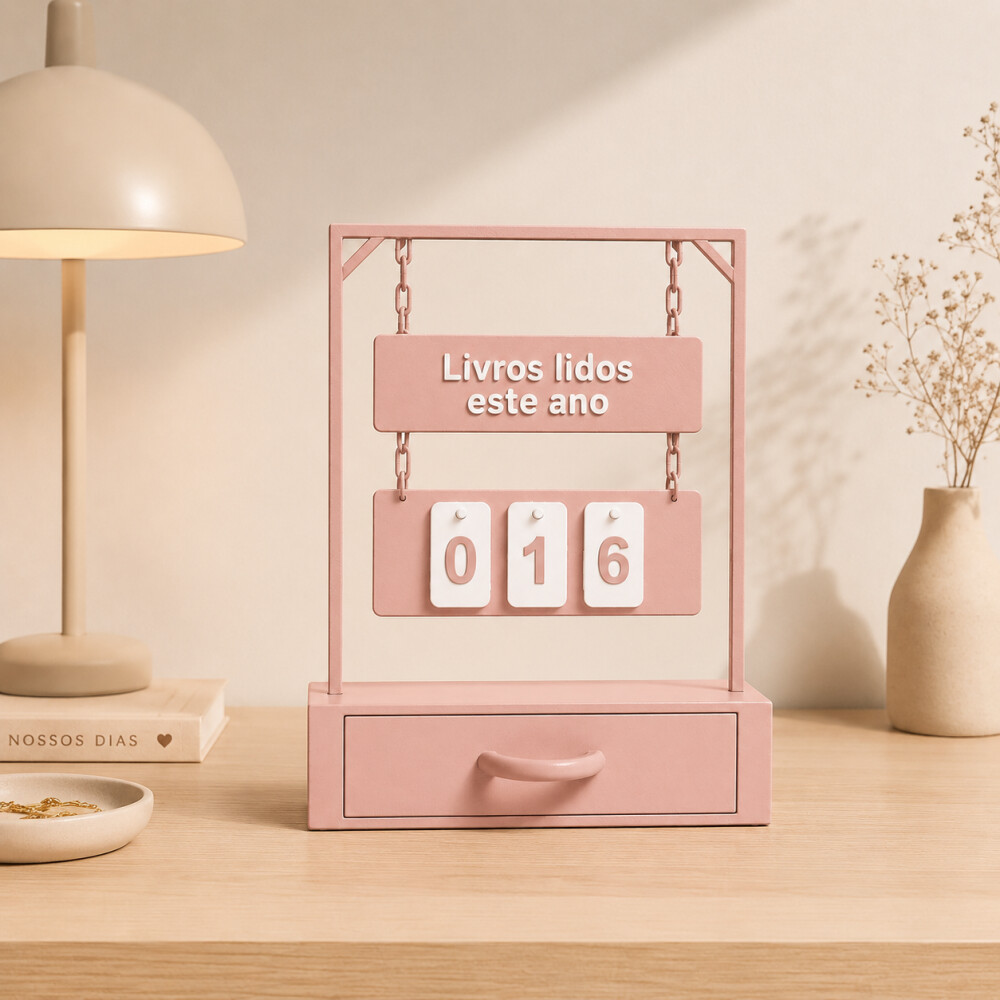Contador de Livros Lidos Anual Com Gavetinha Decorativo Presente