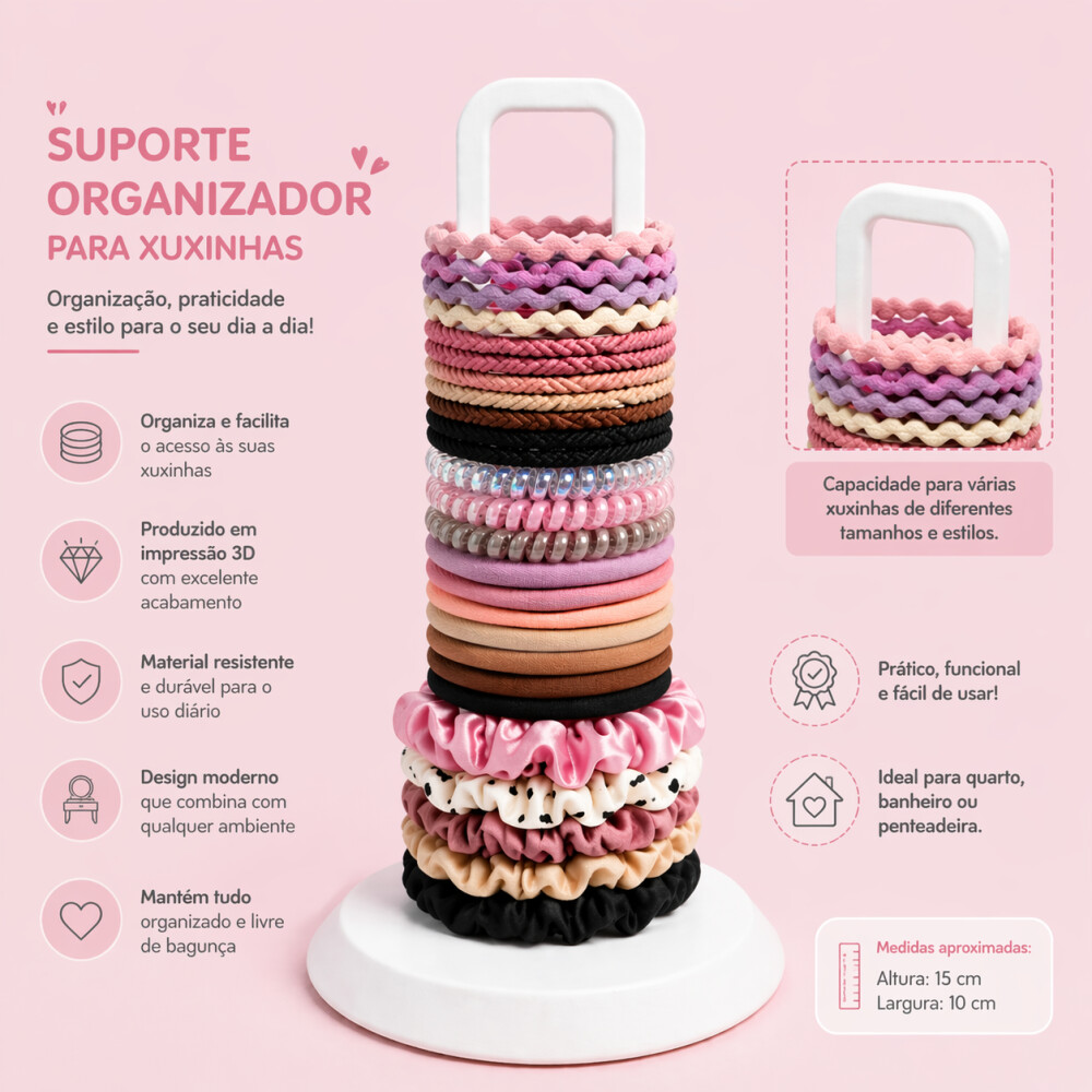 Suporte Organizador para Xuxinhas Elástico de cabelo 3D