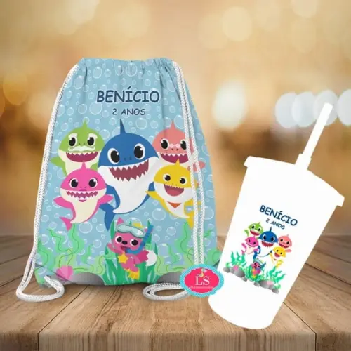 Mochilinha e Copo Twister Baby Shark