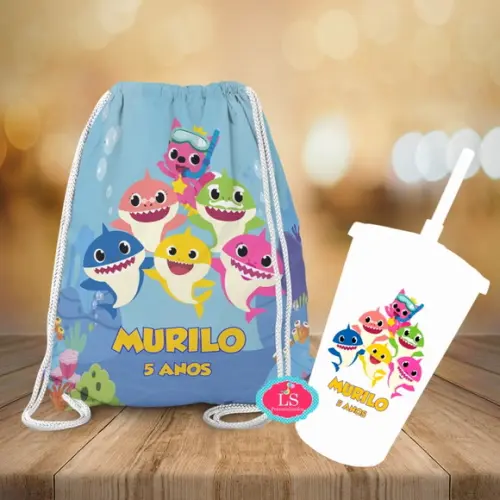 Mochilinha e Copo Twister Baby Shark