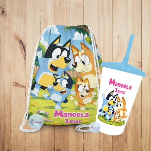 Mochilinha e Copo Twister Bluey