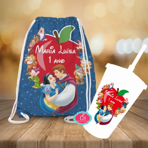 Mochilinha e Copo Twister Branca de Neve