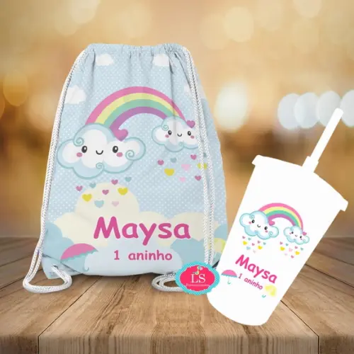 Mochilinha e Copo Twister Chuva de Amor