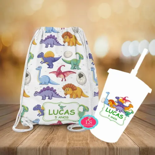 Mochilinha e Copo Twister Dinossauro