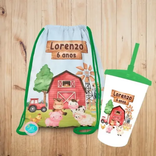 Mochilinha e Copo Twister Fazendinha