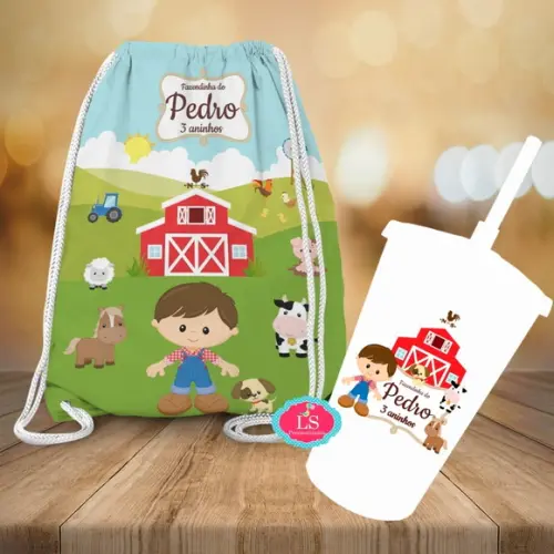 Mochilinha e Copo Twister Fazendinha