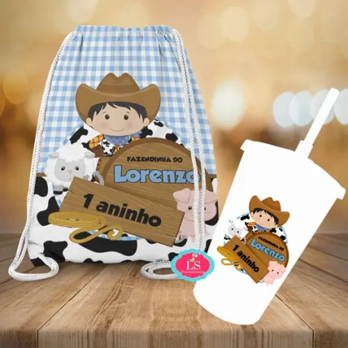 Mochilinha e Copo Twister Fazendinha