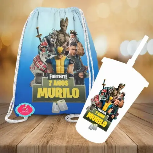 Mochilinha e Copo Twister Fortnite
