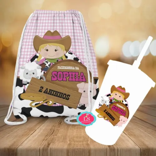 Mochilinha e Copo Twister Fazendinha
