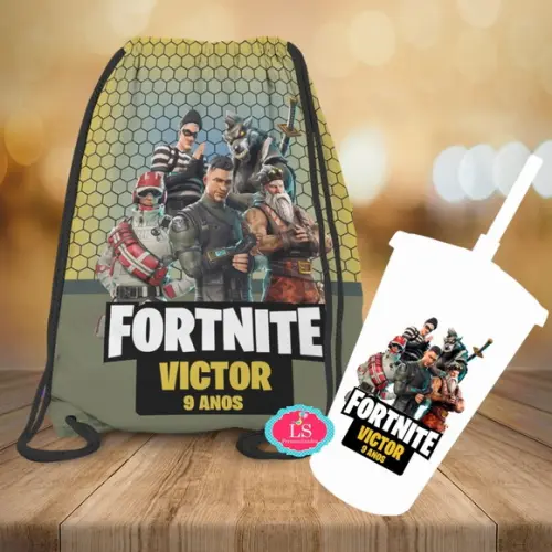 Mochilinha e Copo Twister Fortnite
