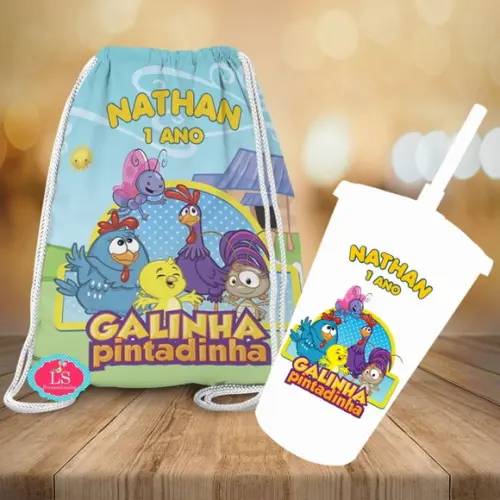Mochilinha e Copo Twister Galinha Pintadinha