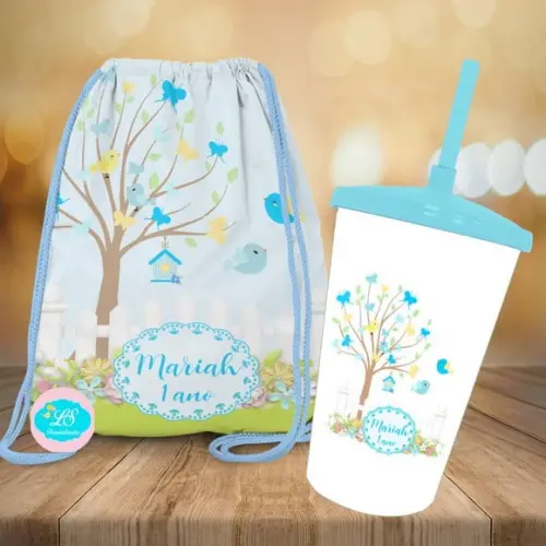 Mochilinha e Copo Twister Jardim Borboleta