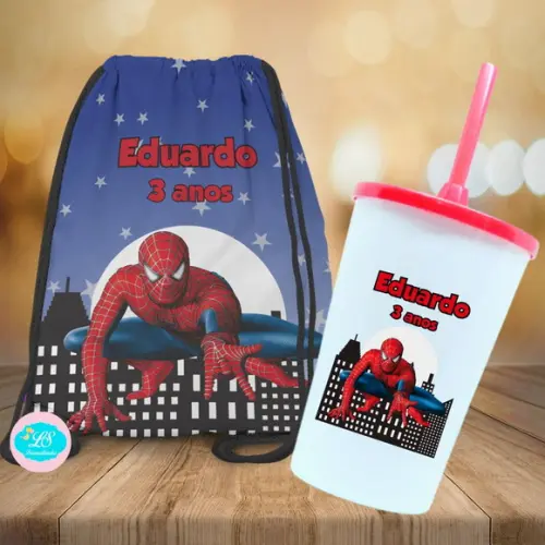 Mochilinha e Copo Twister Homem Aranha
