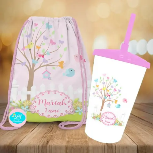 Mochilinha e Copo Twister Jardim Borboleta
