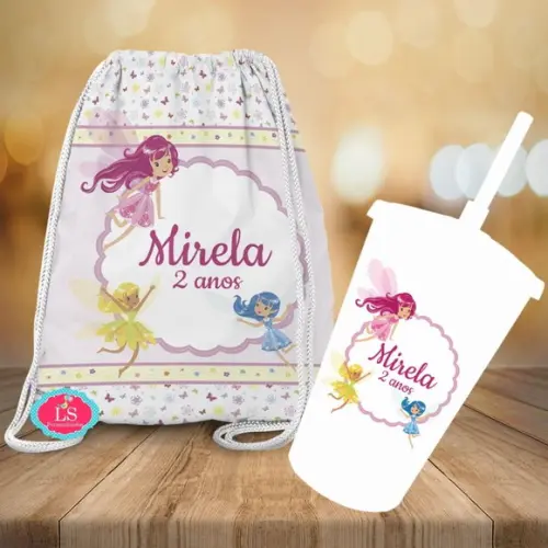 Mochilinha e Copo Twister Jardim das Fadas