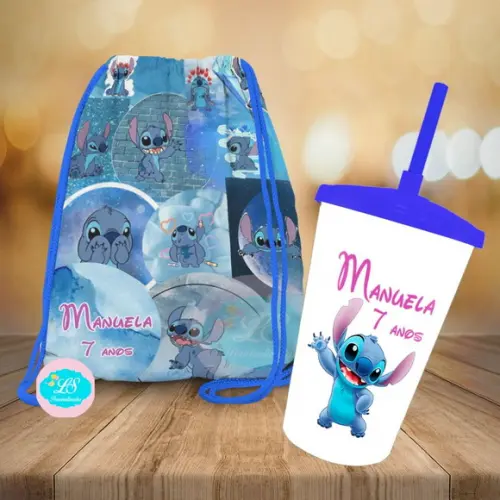 Mochilinha e Copo Twister Lilo e Stitch