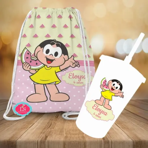 Mochilinha e Copo Twister Magali Rosa