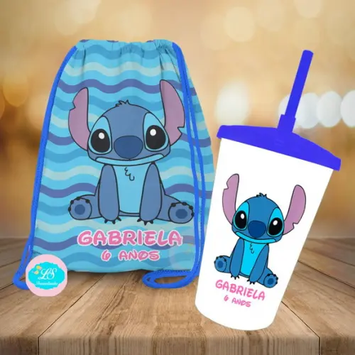 Mochilinha e Copo Twister Lilo e Stitch