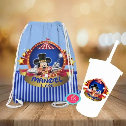 Mochilinha e Copo Twister Mickey Circo