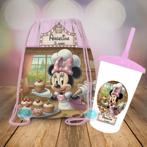 Mochilinha e Copo Twister Minnie Confeiteira