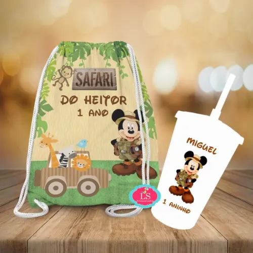 Mochilinha e Copo Twister Mickey Safari