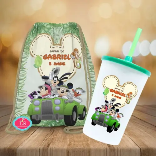Mochilinha e Copo Twister Mickey Safari