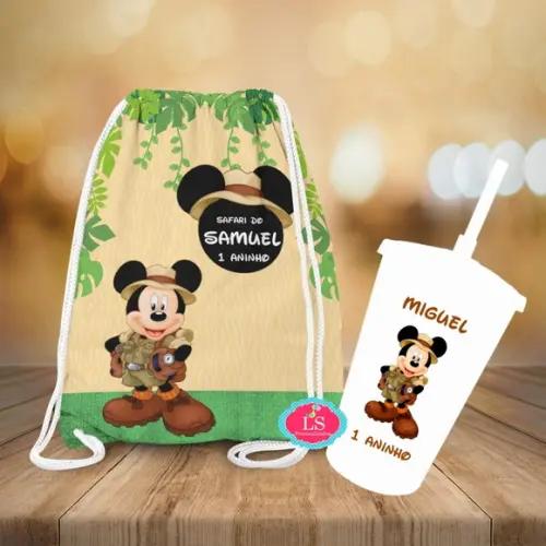 Mochilinha e Copo Twister Mickey Safari