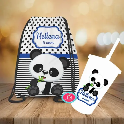 Mochilinha e Copo Twister Panda