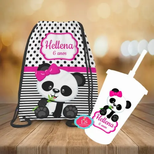 Mochilinha e Copo Twister Panda