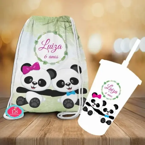 Mochilinha e Copo Twister Panda