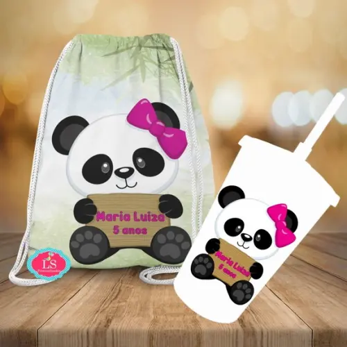 Mochilinha e Copo Twister Panda