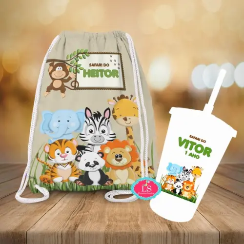 Mochilinha e Copo Twister Safari Baby