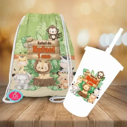 Mochilinha e Copo Twister Safari Baby
