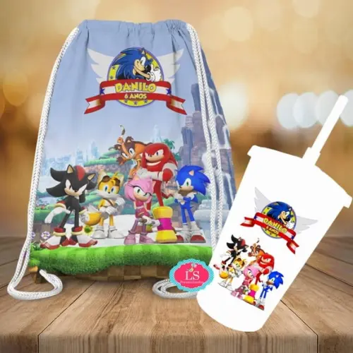 Mochilinha e Copo Twister Sonic