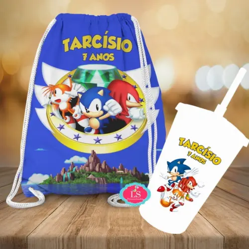 Mochilinha e Copo Twister Sonic