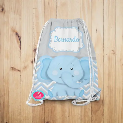 Mochilinha Elefante Azul Cinza