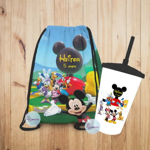 Mochilinha e Copo Twister Turma do Mickey