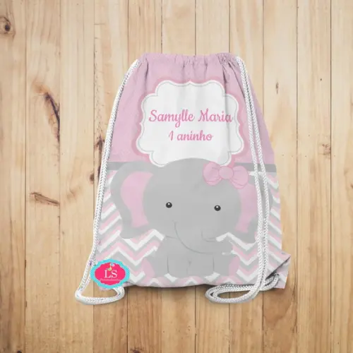 Mochilinha Elefante Rosa Cinza